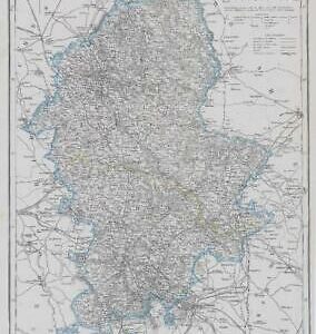 1863 Large original Antique Map STAFFORDSHIRE by Edward Weller (DA105)