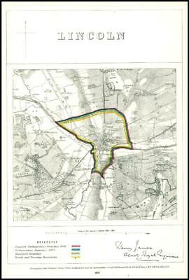 1868 Lincolnshire Boundary Commission Ordnance MAP PLAN of LINCOLN (BC94)