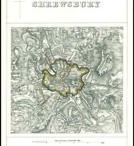 1868 Shropshire Boundary Commission Ordnance MAP PLAN of SHREWSBURY (BC150)