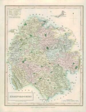 1833 Original Antique Colour Map of HEREFORDSHIRE by Chapman & Hall (CH)