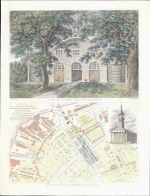1825 LONDON View Cuper's Gardens Lambeth and Plan of surrounds Waterloo (89LI)