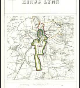 1868 Norfolk Boundary Commission Ordnance MAP of KINGS LYNN (BC84)