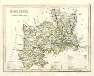 1860 Joshua Archer map of MIDDLESEX England with outline colour (AM3/36)