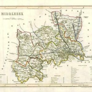 1860 Joshua Archer map of MIDDLESEX England with outline colour (AM3/36)