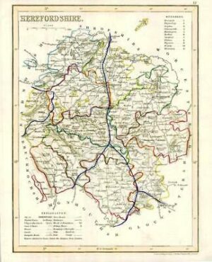 1860 Joshua Archer map of HEREFORDSHIRE England with outline colour (AM3/28)