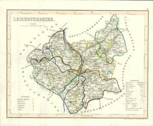 1860 Joshua Archer map of LEICESTERSHIRE England with outline colour (AM3/34)