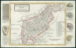 1733 - Rare Antique Map of NORTHAMPTONSHIRE by Herman Moll hand coloured (17)