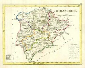 1860 Joshua Archer map of RUTLANDSHIRE England with outline colour (AM3/42)