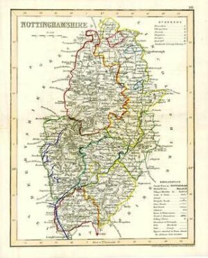 1860 Joshua Archer map of NOTTINGHAMSHIRE England with outline colour (AM3/40)