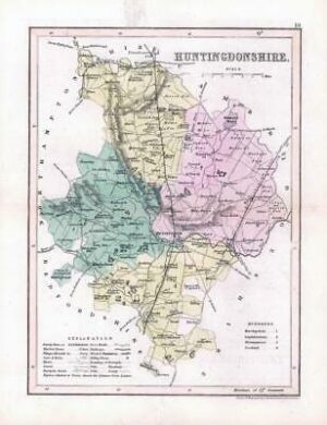 1860 - Original antique colour map of "HUNTINGDONSHIRE" by Joshua Archer (21)