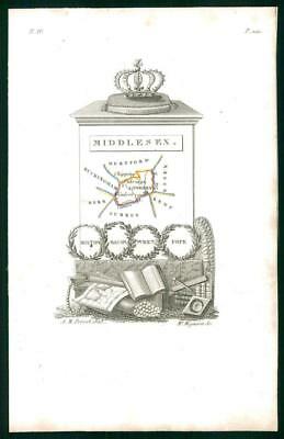 1823 Original Decorative Antique Map - MIDDLESEX by Perrot (29)