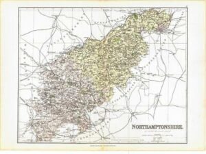 1885 Large Map of the County of NORTHAMPTONSHIRE by Weller (PCM26)