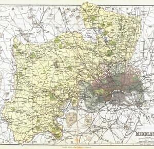 1885 Large Map of the County of MIDDLESEX by Weller (PCM23)