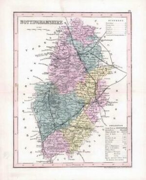 1860 - Original antique colour map of "NOTTINGHAMSHIRE" by Joshua Archer (29)