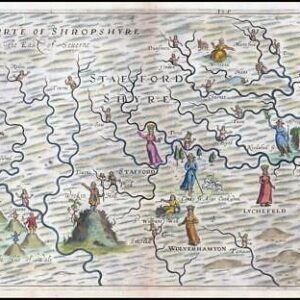 1612-1622 Michael Drayton Poly-Olbion Rare Decorative Map of STAFFORDSHIRE