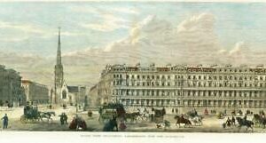 1866 LARGE PANORAMIC ANTIQUE PRINT - London LANCASTER GATE Hyde Park (HC2/45)