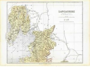 1885 Large Map of the County of LANCASHIRE (North Sheet) by Weller (PCM19)