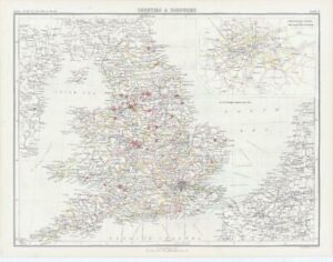 c1885 Large Map ENGLAND WALES COUNTIES & BOROUGHS London Bartholomew (RA1)