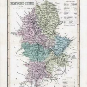 1860 - Original antique colour map of "STAFFORDSHIRE" by Joshua Archer (37)