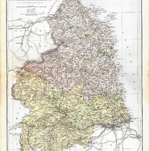 1885 Large Map of the County of NORTHUMBERLAND by Weller (PCM27)