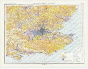 c1885 Large Map ENGLAND - POPULATION LONDON ENVIRONS Bartholomew (RA63)