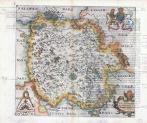 1607 - RARE 1st Edition Original Antique Map HEREFORDSHIRE by Saxton Kip/Hole