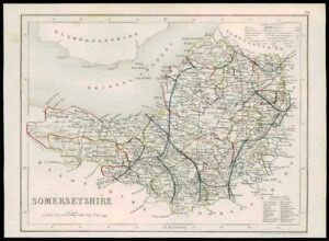 1855 - Original antique map of "SOMERSETSHIRE" Somerset by JOSHUA ARCHER (41)