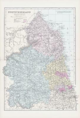 1883 Large Map of NORTHUMBERLAND Ordnance Survey by Bacon (BO30)