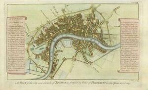1739 - PLAN OF THE CITY AND SUBURBS OF LONDON Defences Civil War by Virtue