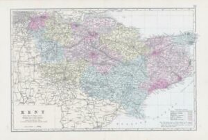 1883 Large Map of KENT Ordnance Survey by Bacon (BO20)