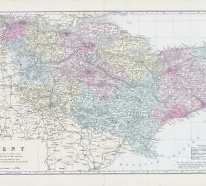 1883 Large Map of KENT Ordnance Survey by Bacon (BO20)