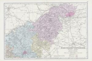 1883 Large Map of NORTHAMPTONSHIRE North Sheet Ordnance Survey by Bacon (BO28)