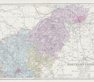 1883 Large Map of NORTHAMPTONSHIRE North Sheet Ordnance Survey by Bacon (BO28)