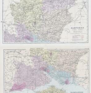 1883 Large Map HAMPSHIRE Set of 2 Maps Ordnance Survey by Bacon (BO15/16)