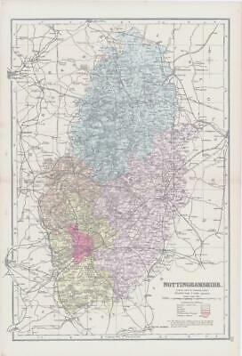 1883 Large Map of NOTTINGHAMSHIRE Ordnance Survey by Bacon (BO31)