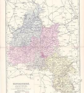 1883 Large Map of OXFORDSHIRE Ordnance Survey by Bacon (BO32)