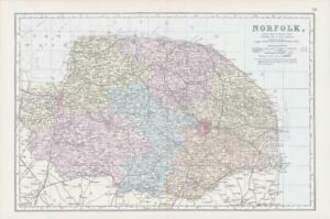 1883 Large Map of NORFOLK Ordnance Survey by Bacon (BO27)