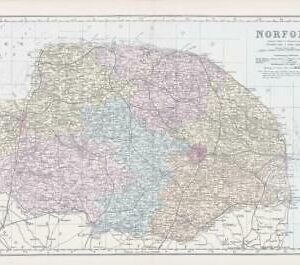 1883 Large Map of NORFOLK Ordnance Survey by Bacon (BO27)