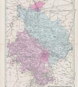 1883 Large Map of HUNTINGDONSHIRE Ordnance Survey by Bacon (BO19)