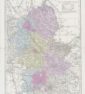 1883 Large Map of STAFFORSHIRE Ordnance Survey by Bacon (BO36)