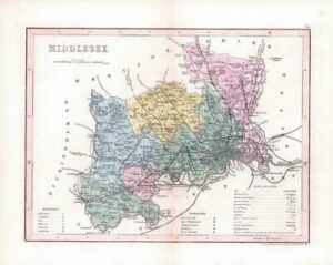 1860 - Original antique colour map of "MIDDLESEX" by Joshua Archer (24)
