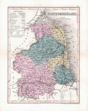 1860 - Original antique colour map of "NORTHUMBERLAND" by Joshua Archer (27)
