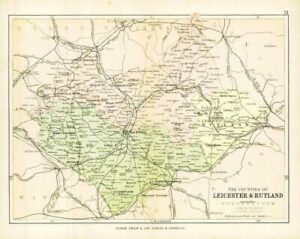 c1883 COUNTIES OF LEICESTERSHIRE & RUTLAND MAP Leicestershire (PC18)