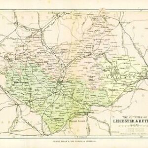 c1883 COUNTIES OF LEICESTERSHIRE & RUTLAND MAP Leicestershire (PC18)