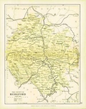 c1883 COUNTY OF HEREFORD MAP Herefordshire By George Philip (PC15)