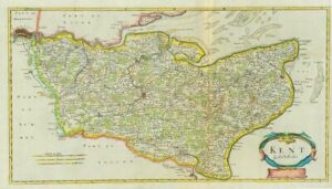 1722 Original Antique LARGE Map - KENT by Robert Morden HAND COLOURED (LM5-1)