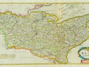 1722 Original Antique LARGE Map - KENT by Robert Morden HAND COLOURED (LM5-1)