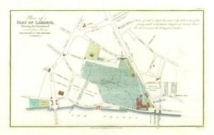 c1818 Large Engraving London View Plan Part of Lambeth Shewing Situation (MB25)