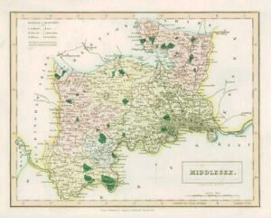 1833 Original Antique Colour Map of MIDDLESEX by Chapman & Hall