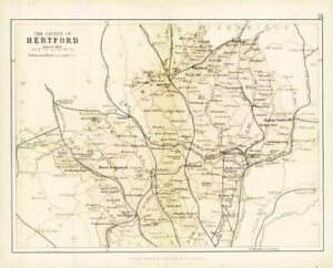 c1883 COUNTY OF HERTFORD MAP Hertfordshire By George Philip (PC13)